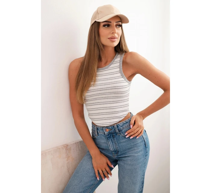 Dámská bavlněná pruhovaná bez rukávů šedá