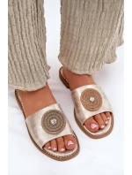 Klapki Damskie Na Płaskim Obcasie Z Ozdobą S.Barski KV51-013 Złote Klapki Damskie Na Płaskim Obcasie Z Ozdobą S.Barski KV51-013 Złote