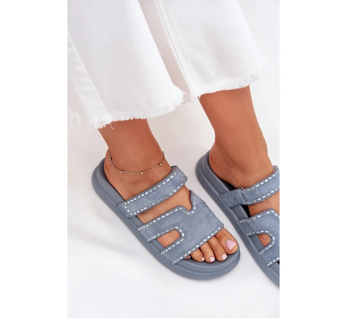 Dámské pantofle se zdobením na platformě modré model 21703959 - Boto