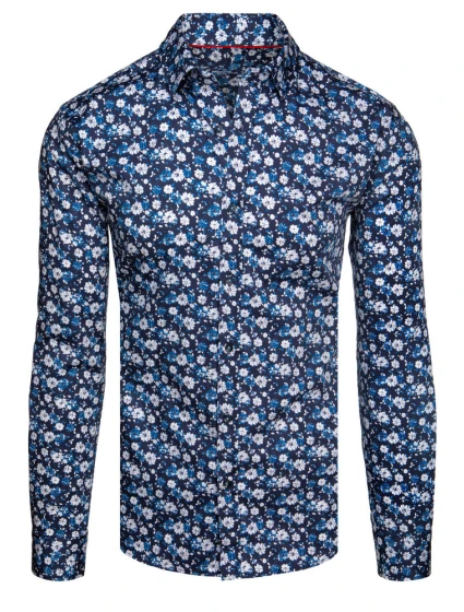 Pánska vzorovaná košeľa s dlhým rukávom tmavomodrá FashionStreet DX2671 Pánska vzorovaná košeľa s dlhým rukávom tmavomodrá FashionStreet DX2671