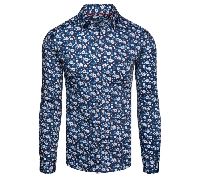 Pánska vzorovaná košeľa s dlhým rukávom tmavomodrá FashionStreet DX2671 Pánska vzorovaná košeľa s dlhým rukávom tmavomodrá FashionStreet DX2671