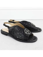 Dámské černé kožené sandály model 21904964 - S.Barski