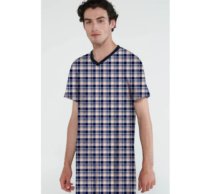 Vamp - Bavlnená kockovaná pánska nočná košeľa 20624 - Vamp Vamp - Bavlnená kockovaná pánska nočná košeľa 20624 - Vamp