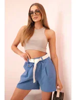 Dámske šortky s vysokým pásom a opaskom denim Dámske šortky s vysokým pásom a opaskom denim