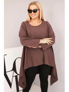 Dámska bavlnená tunika v nadmernej veľkosti s asymetrickým strihom hnedá
