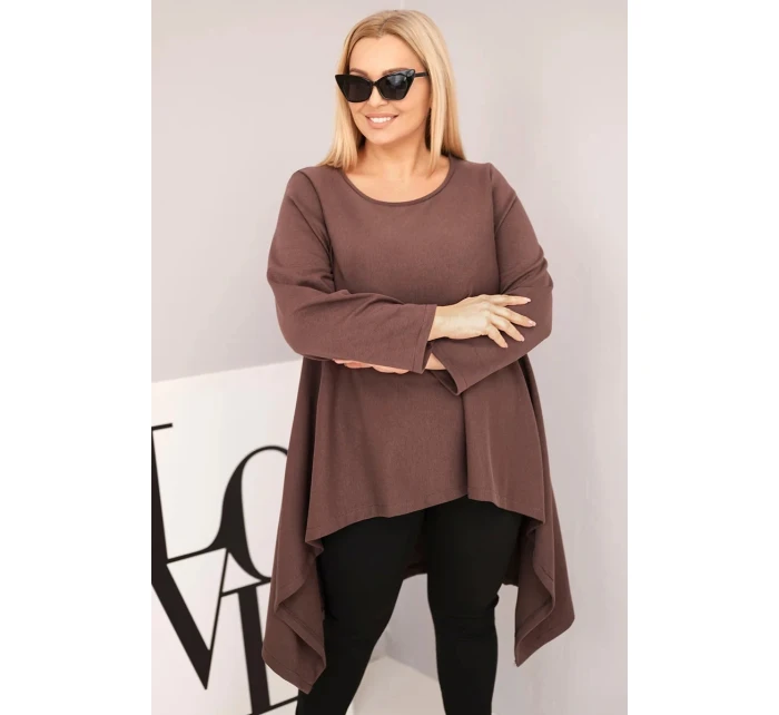 Dámska bavlnená tunika v nadmernej veľkosti s asymetrickým strihom hnedá Dámska bavlnená tunika v nadmernej veľkosti s asymetrickým strihom hnedá