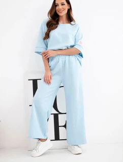 Dámský máslový komplet z viskózy mikina a široké kalhoty modrý