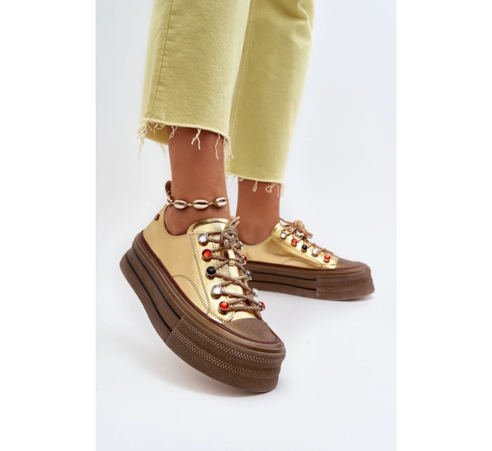 Damskie Trampki Na Platformie GOE NN2N4055 Złote Damskie Trampki Na Platformie GOE NN2N4055 Złote