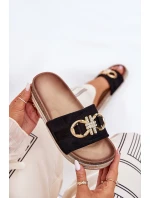 Dámské Pantofle Na Platformě S A Zlatou Dekorací Černé model 21689964 - Boto