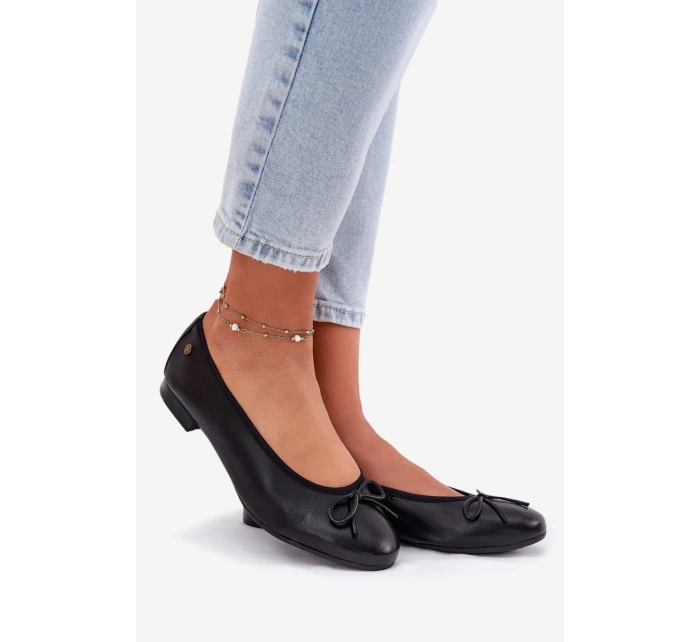 Skórzane Baleriny Damskie Maciejka P6800-01 Czarne