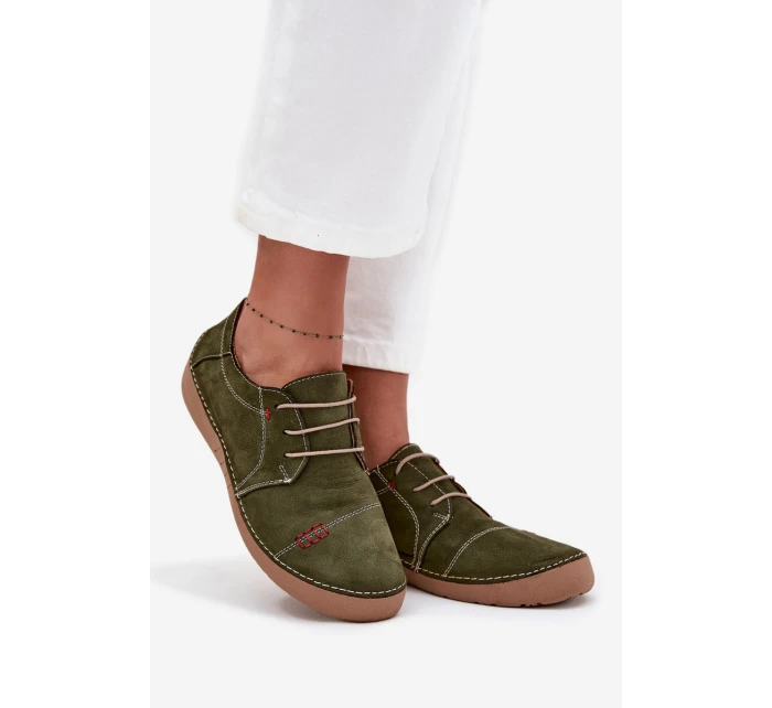 Skórzane Półbuty Damskie Z Przeszyciami Artiker 57C2112 Zielone