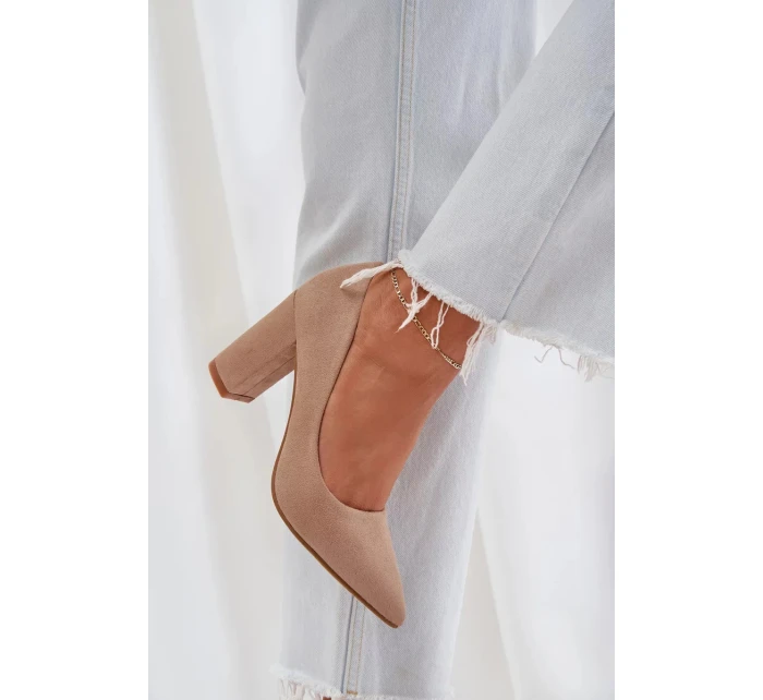 Dámske semišové lodičky na podpätku Florena - tmavobéžové Dámske semišové lodičky na podpätku Florena - tmavobéžové