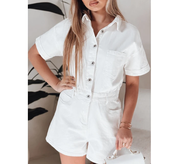 bílý džínový krátký overal Dstreet model 21988009 - FashionStreet bílý džínový krátký overal Dstreet model 21988009 - FashionStreet