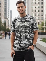 Klasické pánske tričko s kamuflážovým vzorom a potlačou, sivé, FashionStreet NX2001R