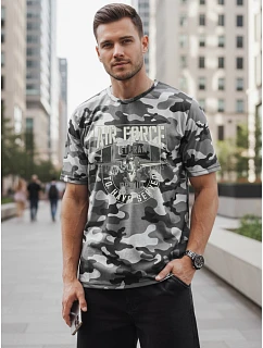 Tshirt męski klasyczny moro z nadrukiem szary model 22225067 - FashionStreet