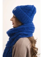 Dámska súprava čiapky a šálu s pruhmi s ozdobami modrá Dámska súprava čiapky a šálu s pruhmi s ozdobami modrá