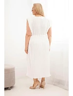 Dámské šaty Plus Size viskózové plisované s vázáním ecru
