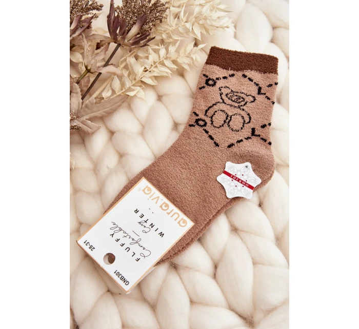 Młodzieżowe Ciepłe Skarpety Z Misiem - Jasny Brąz