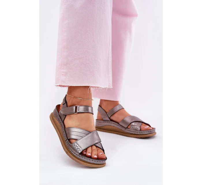 Dámské kožené sandály na platformě model 21701963 grafitové - Maciejka