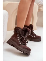 Dámska zateplená členková obuv s kožušinou 9685 Tmavohnedá MARQUIIZ