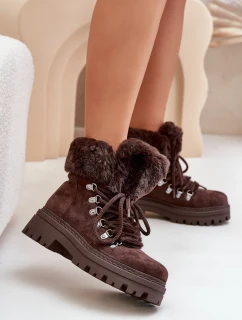 Dámské zateplené kotníkové boty s kožíškem Tmavě hnědé model 22022611 - MARKIZ