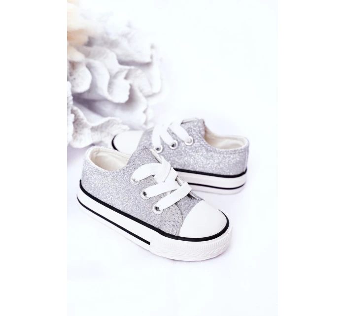 Dziecięce Brokatowe Trampki Srebrne Bling-Bling