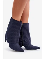Dámské boty s pruhy na jehlách s ohrnutým svrškem a  tmavě modré model 21670406 - Boto