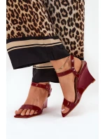 Lakierowane Sandały Damskie Na Koturnie Bordowe Vliraya Lakierowane Sandały Damskie Na Koturnie Bordowe Vliraya