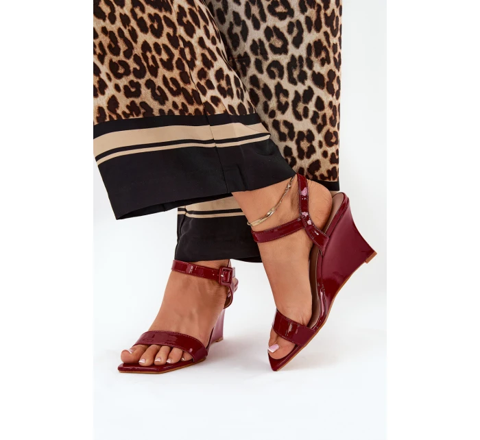 Lakierowane Sandały Damskie Na Koturnie Bordowe Vliraya Lakierowane Sandały Damskie Na Koturnie Bordowe Vliraya
