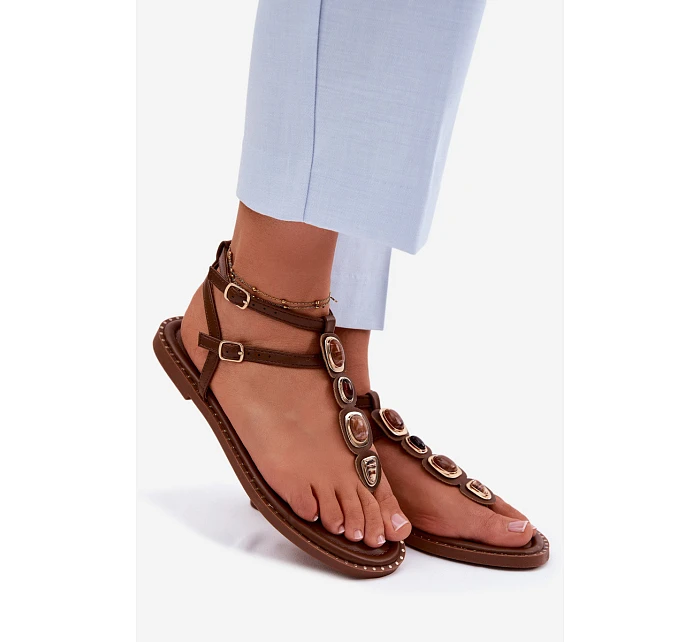 Dámské žabky s ozdobami Hnědé Dorena