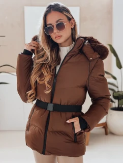 Dámska zimná prešívaná bunda s kapucňou LOVELINA hnedá FashionStreet TY4953