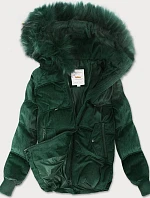 Dámska manšestrová bunda s kapucňou tmavozelená (7696)