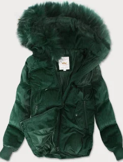 Tmavo zelená dámska manšestrová bunda s kapucňou (7696)