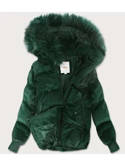 Tmavě zelená dámská manšestrová bunda s kapucí model 21242242 - Libland Tmavě zelená dámská manšestrová bunda s kapucí model 21242242 - Libland