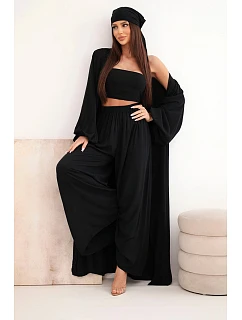 Dámsky viskózový 4-dielny set v boho štýle čierny