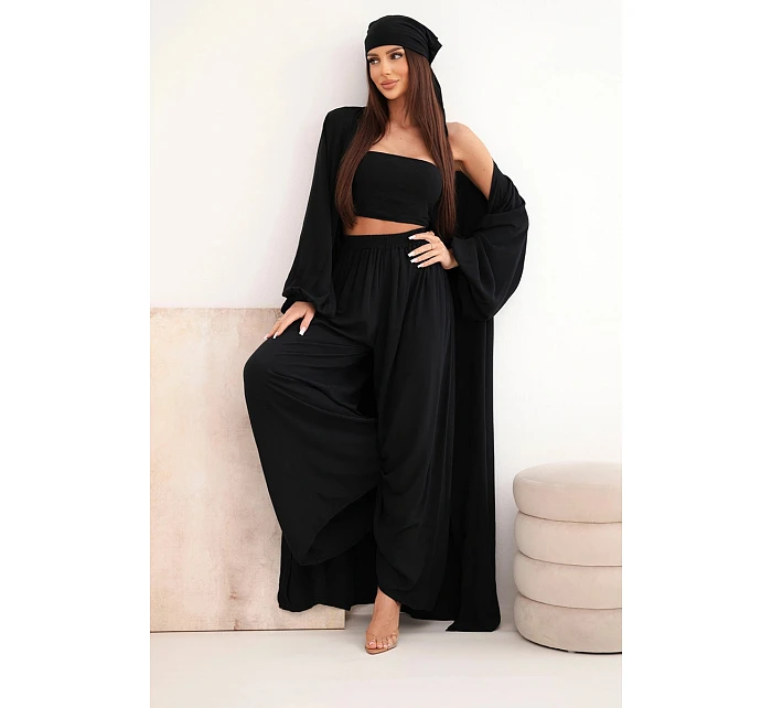 Dámsky viskózový 4-dielny set v boho štýle čierny