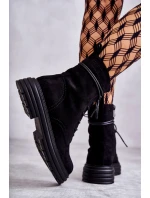 Damskie Zamszowe Botki Wiązane Czarne Afra Damskie Zamszowe Botki Wiązane Czarne Afra