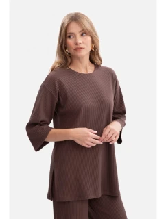 model 21379872 Žebrovaný pletený top hnědý - BeWear