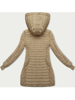 Dámska bunda v pieskovej farbe s kapucňou pre prechodné obdobie (2M-017)