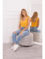 Halenka bez ramínek s volánky v hořčicové barvě Halenka bez ramínek s volánky v hořčicové barvě