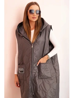 Dámská prošívaná vesta Plus Size s kapucí na zip grafitová