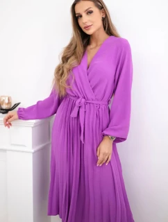 Šaty s viazaným plisovaným lemom fialové