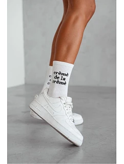 Dámské ponožky bílé s černým nápisem Crèmè De La Crèmè