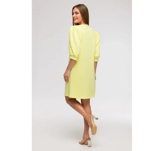 B291 Šaty áčkového strihu s rukávmi - citrón