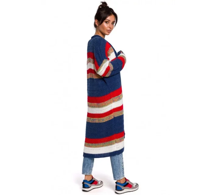 Dámsky dlhý sveter BK036 model 4 Tmavo modrá červená - BeWear