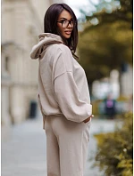 Dámská souprava z kordového úpletu s kapucí a kalhotami, béžová, FashionStreet AY1248 Dámská souprava z kordového úpletu s kapucí a kalhotami, béžová, FashionStreet AY1248