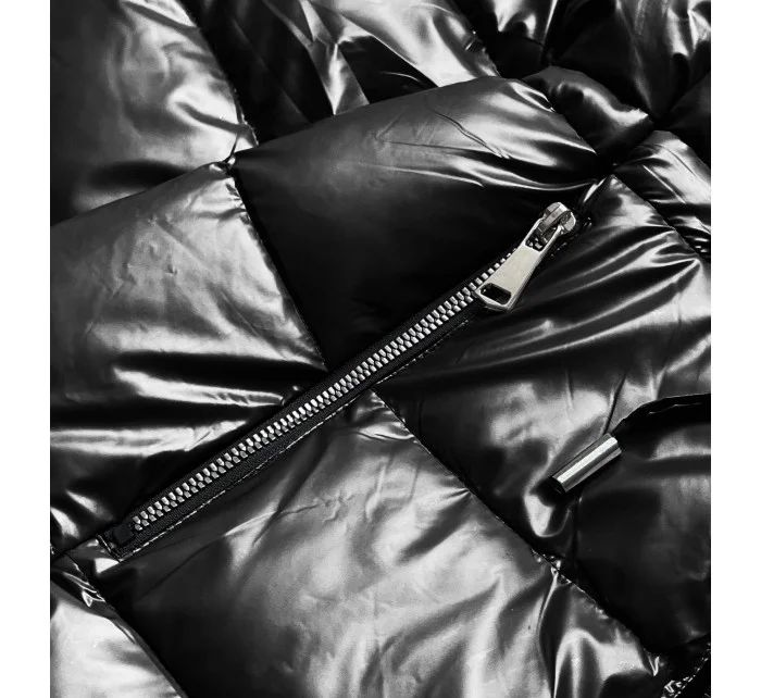 Čierna obojstranná dámska metalická bunda (b8070-1)