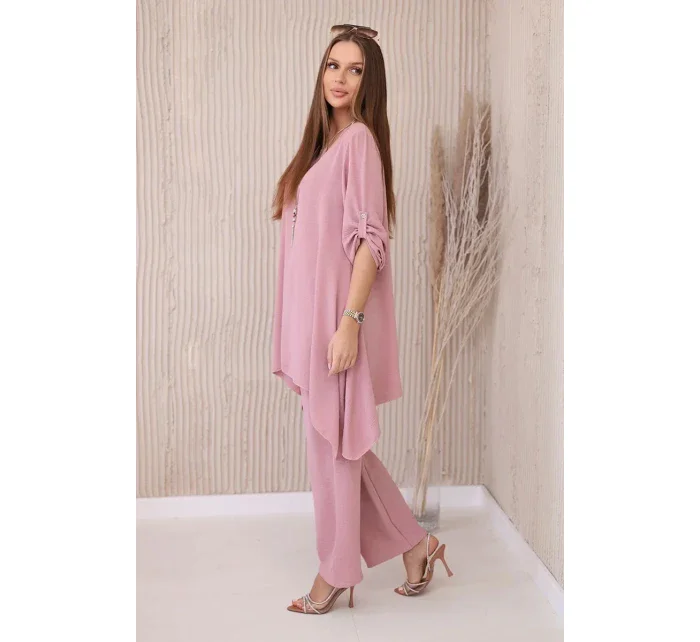 Súprava blúzka + nohavice s príveskom púdrovo ružová