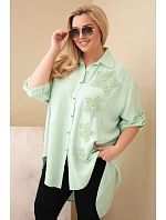 Dámská košile Plus Size z viskózy s květinovým model 22136561 tmavě mátová - K-Fashion