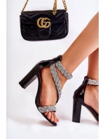 Kožené sandály na vysokém podpatku s kubickými zirkony Lewski Shoes model 21591874 černe - Boto